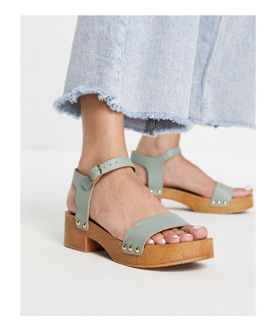 Sandals by ASOS DESIGN The scroll is over Adjustable strap Pin-buckle fastening Open toe Chunky sole Mid-block heel Sold By: Asos