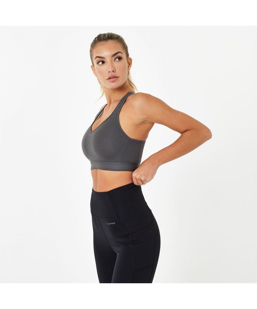 Extreme workouts require extreme support, the USA Pro high support sports bra is crafted with adjustable crossover straps for complete impact when performing high intensity exercises. This design is finished with a hook and eye fastening and padded bust for complete security as you sweat it out.
