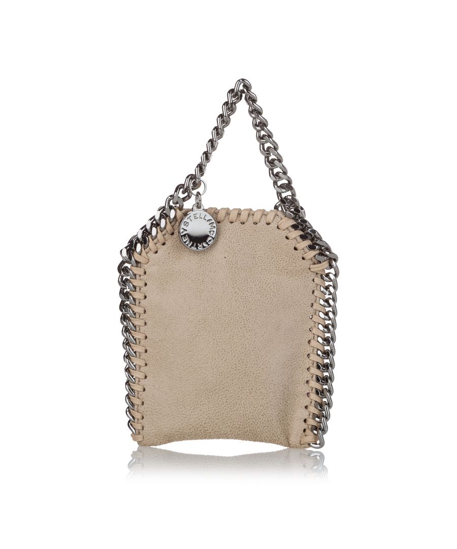 VINTAGE. RRP AS NEW. The Falabella features a faux leather body, a silver tone chain strap, and an open top.Exterior Corners Out Of Shape. \n\nDimensions:\nLength 11cm\nWidth 10cm\nDepth 1cm\nHand Drop 6cm\nShoulder Drop 53cm\n\nOriginal Accessories: Dust Bag, Dust Bag\n\nSerial Number: SP21 700155 W9132 495150 00\nColor: Brown x Beige\nMaterial: Fabric x Others\nCountry of Origin: Italy\nBoutique Reference: SSU128422K1342\n\n\nProduct Rating: GoodCondition