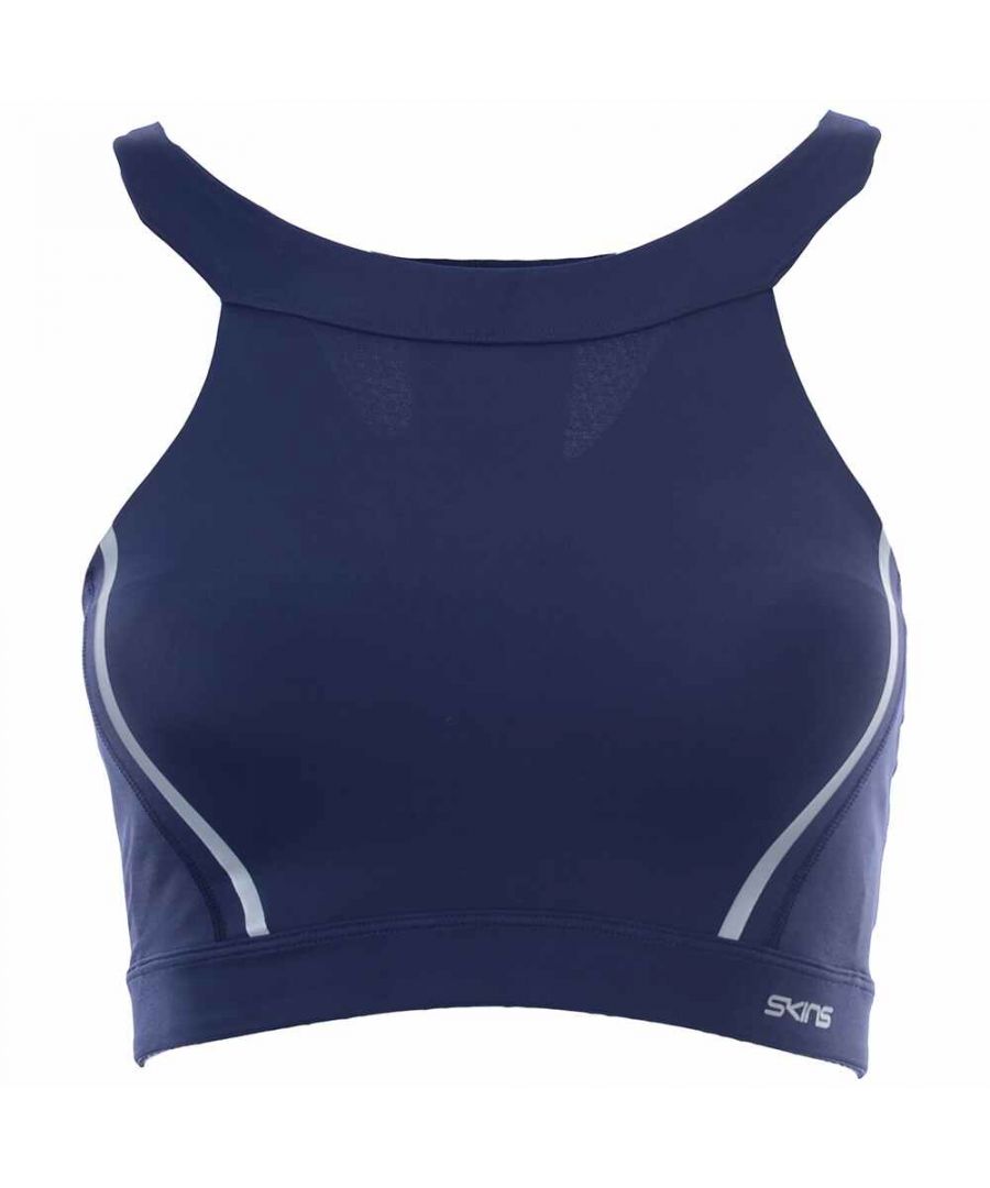 Sports bra 76% Polyamide,24% ElastaneAbout The Brand: Born from an Aussie skier who wanted to avoid the next day fatigue to ski to his heart was content. He started with the concept that improved blood circulation meant more oxygen circulating in his muscles - helping them recover faster, so he consulted with different experts, including those from NASA - and it turns out he was right! Skins are designed to improve your power, speed, stamina and recovery. Worn by pro-athletes and amateur athletes alike.
