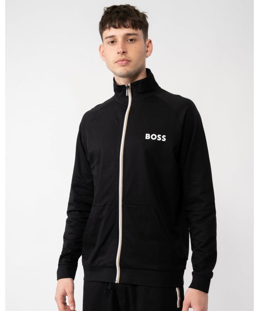 Boss Orange Authentic Mens Loungewear Track Jacket in French Terry with Logo Detail - Black - Size Medium