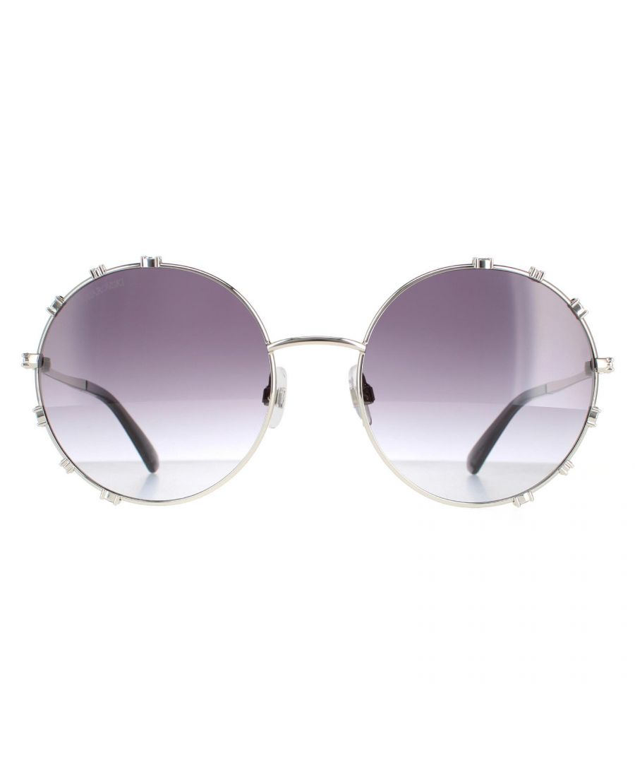 Swarovski Round Womens Shiny Palladium Smoke Gradient  SK0289  Sunglasses are a stylish aviator style crafted from lightweight metal. The front frame is embellished with Swarovski crystals while silicone nose pads and plastic tips ensure all day comfort. The slender temples feature the Swarovski logo for brand recognition.