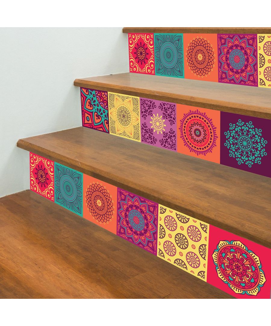 Image for Colourful Mandala Tiles Wall Stickers - 15 cm x 15 cm - 24 pcs. Tiles Wall Stickers, Kitchen, Bathroom, Living room