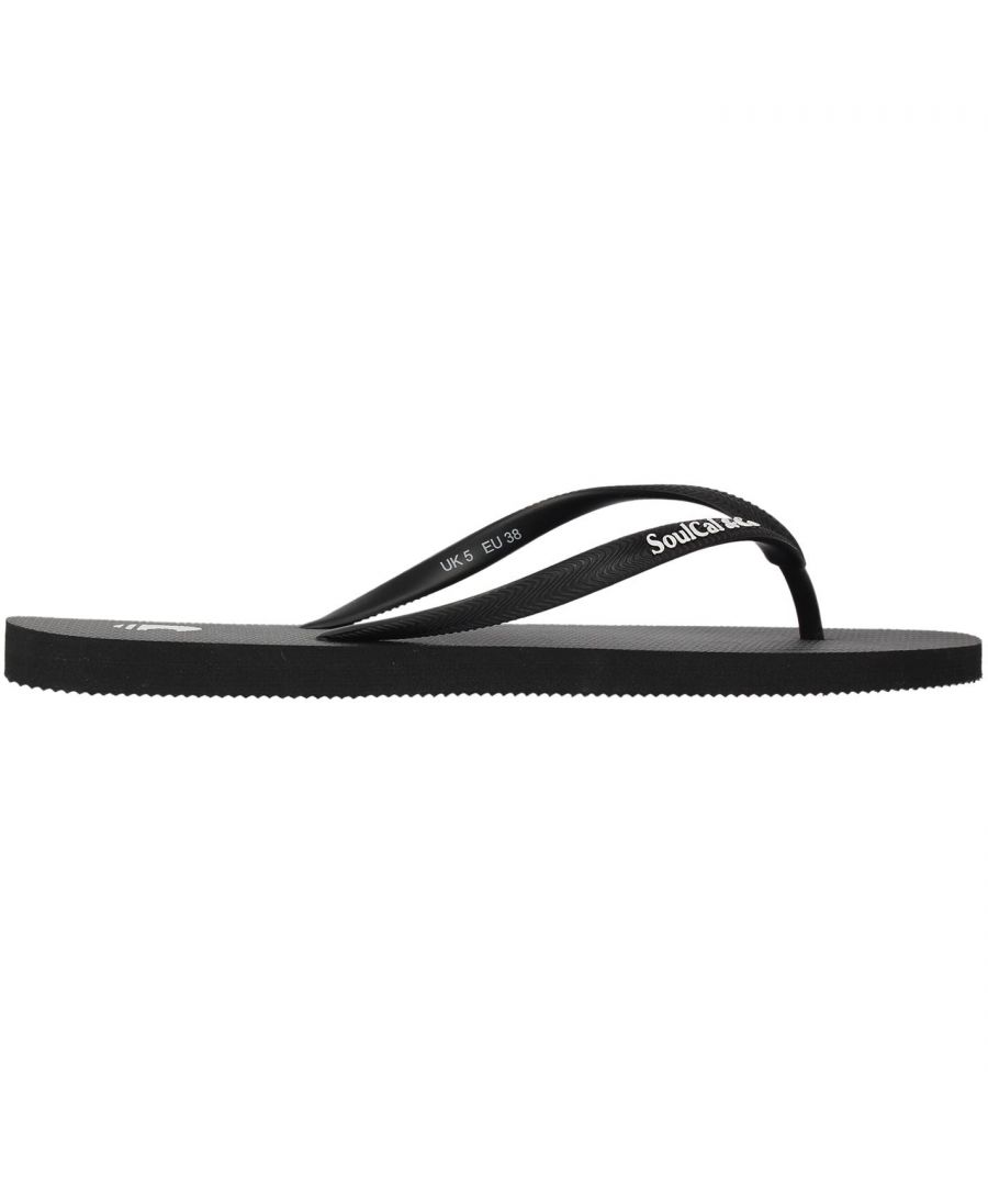 Be holiday ready with the SoulCal Maui Ladies Flip Flops, featuring a branded footstrap with single toe post and a cushioned footbed for comfort. > Synthetic upper > Synthetic lining > Rubber Sole > Slip On > Flip Flops