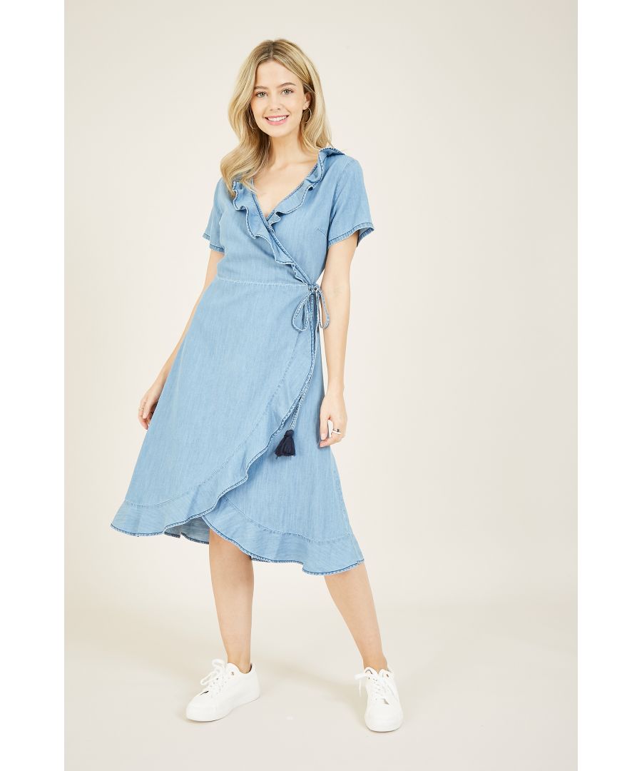 Yumi Blue Denim Wrap Dress With Long Sleeve