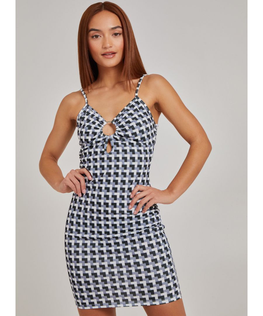 Pink Vanilla Womens Geometric Print Strappy Mini Dress - Black - Size 14 UK