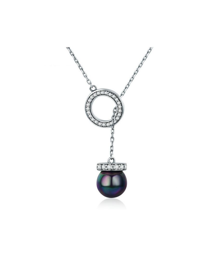 Blue Pearls Womens Swarovski - Black Pearl WoMens Pendant Necklace made with Crystal from and 925 Silver Multicolour - One Size