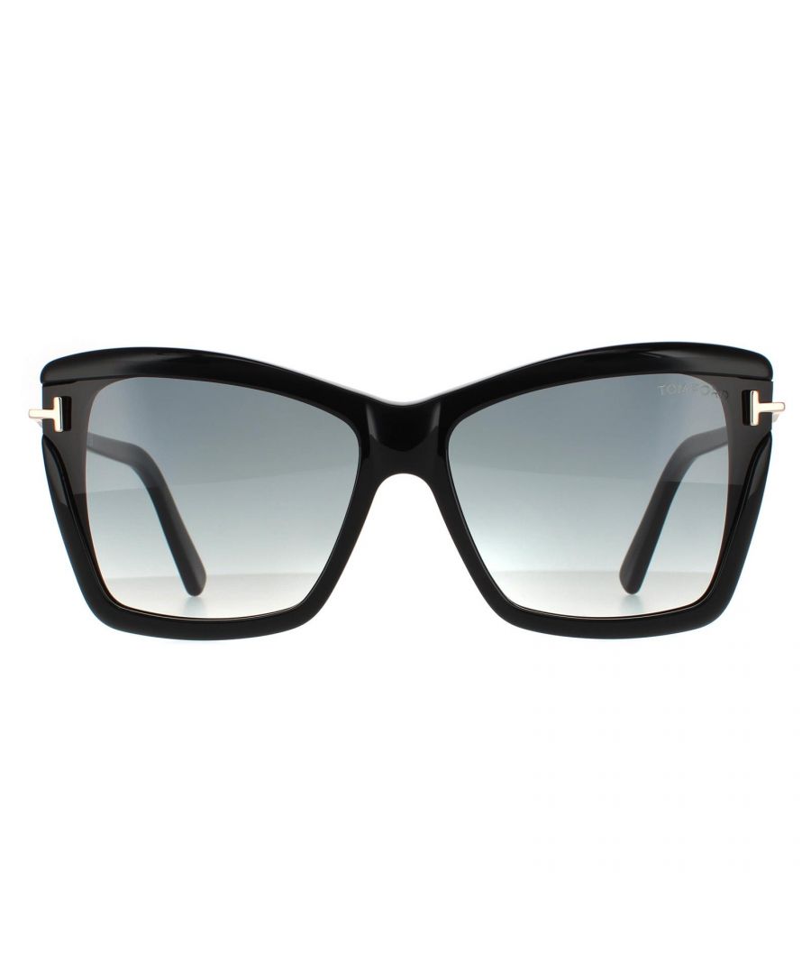 Tom Ford Butterfly Womens Shiny Black Smoke Gradient   Leah FT0849 are a luxurious and bold design crafted with a lightweight acetate frame front features the Tom Ford T that wraps around to the slender temples. The temple tips feature on the Tom Ford logo for brand recognition