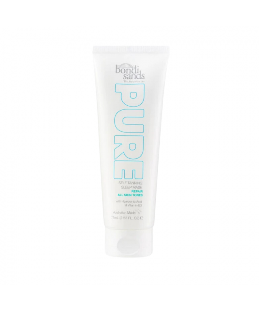 Pure Self Tanning Sleep Mask by Bondi Sands combines our iconic golden glow with skin-loving Hyaluronic Acid for hydration, Vitamin C for brightening and Vitamin E for repair. Wake up to hydrated, glowing skin with our rich and nourishing formula that is colourless, fragrance free and gentle enough for sensitive skin. Dermatologically tested.