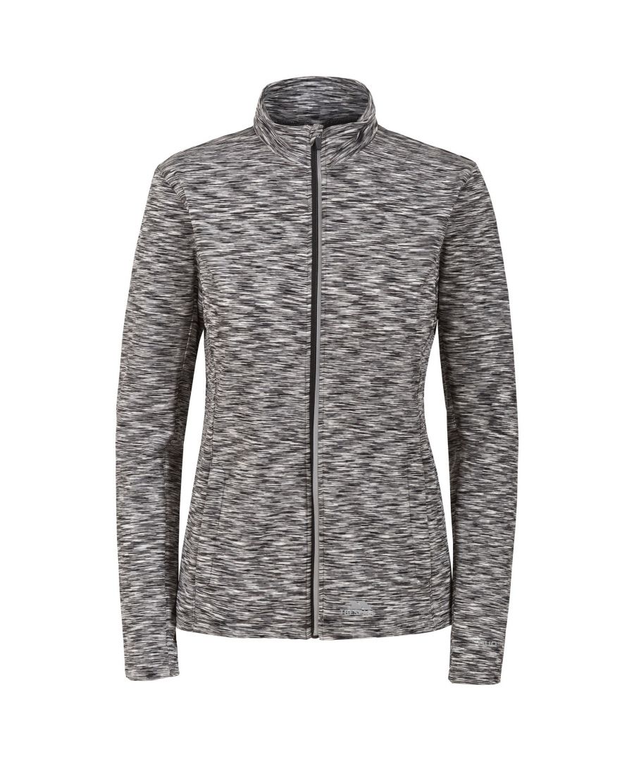 Long sleeved top with full front zip and 2 zip pockets. Contrast panels. Reflective printed logos. Brushed backed fabric.  finish. Wicking. Quick dry. 88% polyester, 12% elastane. Trespass Womens Chest Sizing (approx): XS/8 - 32in/81cm, S/10 - 34in/86cm, M/12 - 36in/91.4cm, L/14 - 38in/96.5cm, XL/16 - 40in/101.5cm, XXL/18 - 42in/106.5cm.