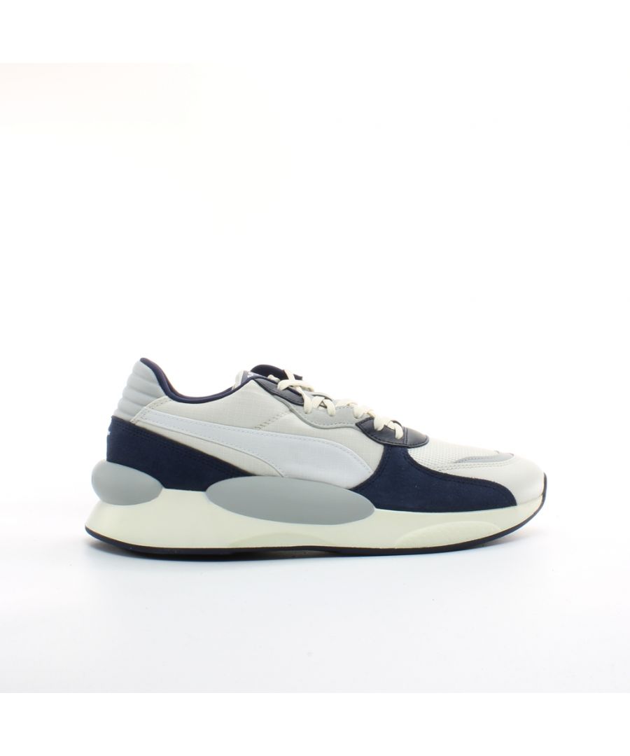 Puma RS 9.8 Space White Blue Low Lace Up Mens Running Trainers 370230 02 Textile - Size UK 6.5