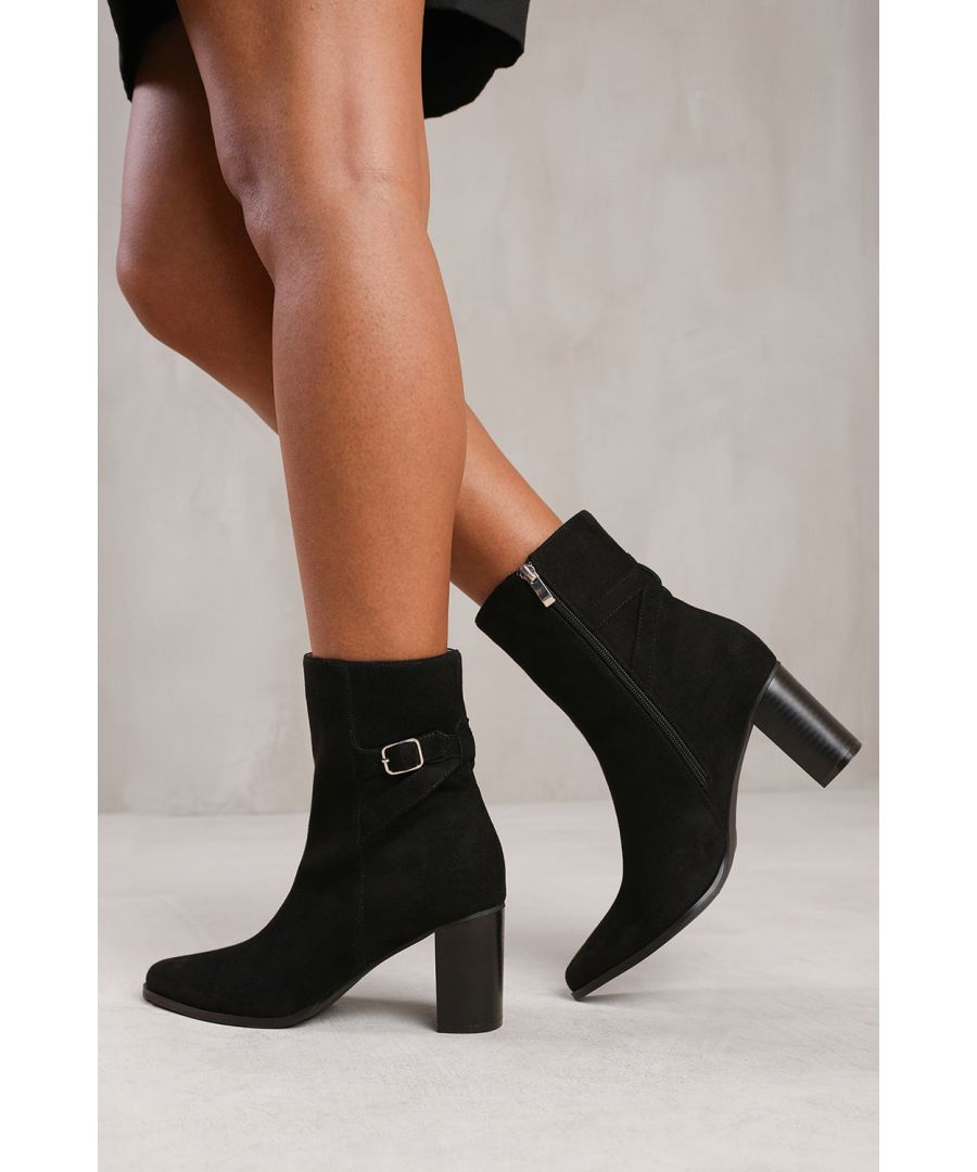 Where's That From Womens 'North' Block Heel Boot With Buckle Detail - Black - Size Uk 8