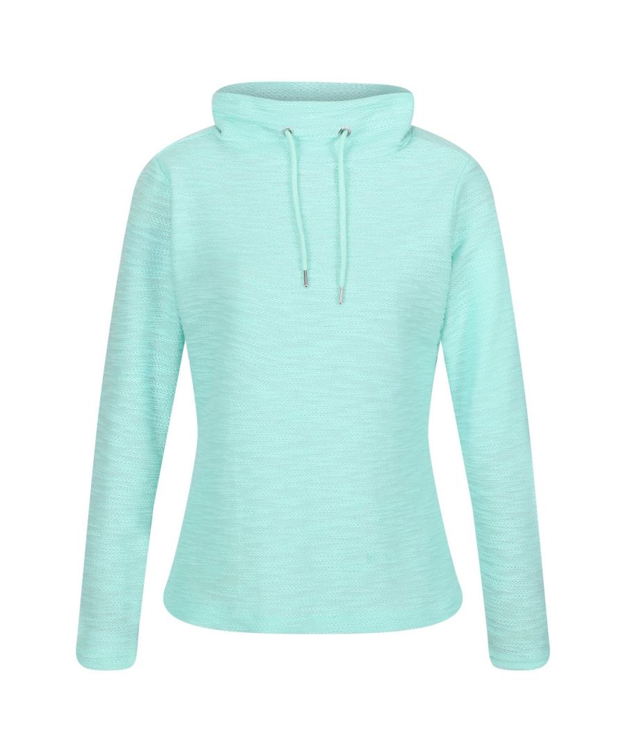 Material: 63% Cotton, 37% Polyester. Fabric: Coolweave. Design: Logo, Textured. Fabric Technology: Breathable, Soft. Neckline: Cowl Neck, Drawcord. Sleeve-Type: Long-Sleeved. Fastening: Pull Over. Sustainability: Sustainable Materials.