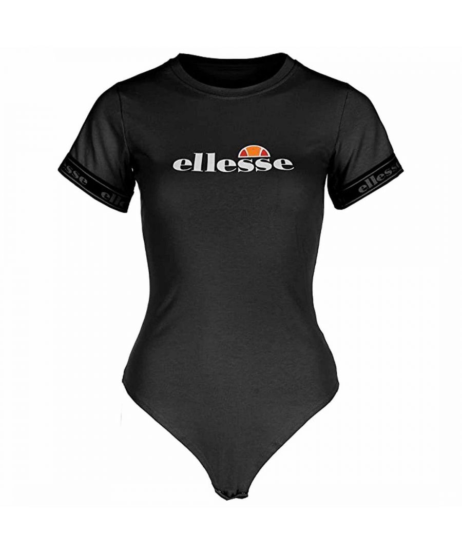 Ellesse Short Sleeve Crew Neck Black Graphic Logo Womens Flarino Bodysuit 6 14355