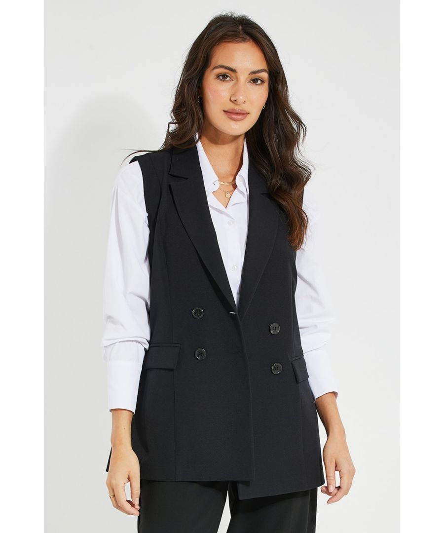 Bring some luxury to your wardrobe with this double-breasted sleeveless blazer from Threadbare. Featuring a revere collar with lapel, two front pockets and a sleeveless design. This is the perfect piece to layer with to add a touch of sophistication to any look. Other colours are also available.