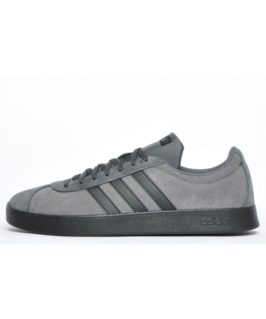 The Adidas VL Court mixes the court feel with an ultra-stylish modern look, featuring a suede leather / synthetic mix upper designed with a lace fastening teamed with the iconic Adidas three stripes and branding to the tongue to complete the look.\n Comfort is provided with a padded ankle collar and Ortholite insoles for all round cushioning.\n - Suede leather / synthetic mix upper\n - Lace up fastening\n - Padded heel and ankle collar\n - Ortholite insole\n - Durable rubber outsole\n - Adidas branding