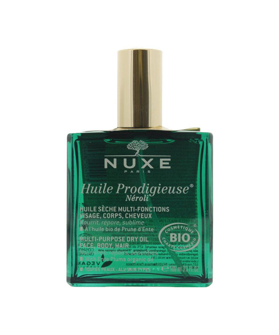Nuxe Huile Prodigieuse Neroli Dry Oil is an organic dry oil, containing a blend of plum and sesame botanical oils along with soothing notes of Neroli. Together they nourish the face, body and hair all in one step. The oil leaves skin with a satin sheen, and helps to reduce the appearance of stretch marks, whilst leaving skin nourished and beautified and leaving hair shiny.