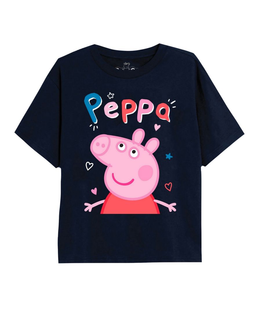 peppa pig girls classic doodle t-shirt (navy) cotton - size 5-6y