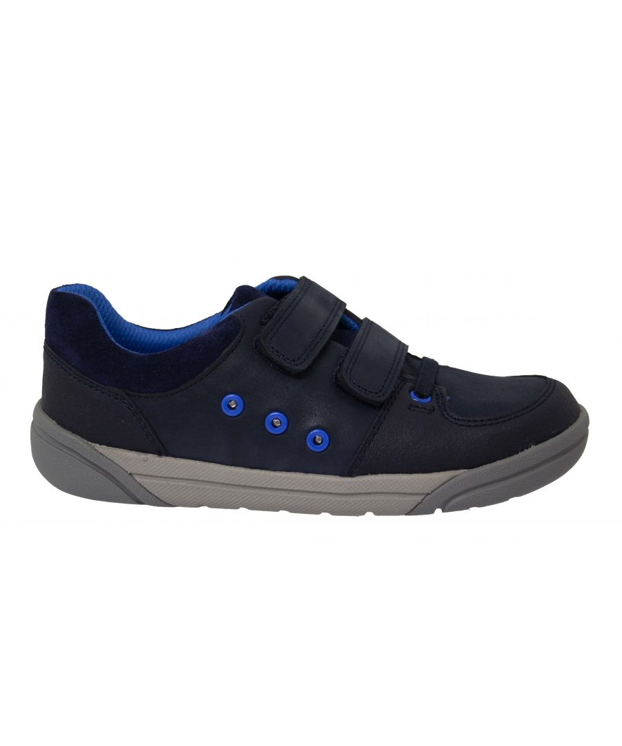 clarks childrens unisex tolby buzz kids navy trainers - blue leather - size uk 12.5 kids