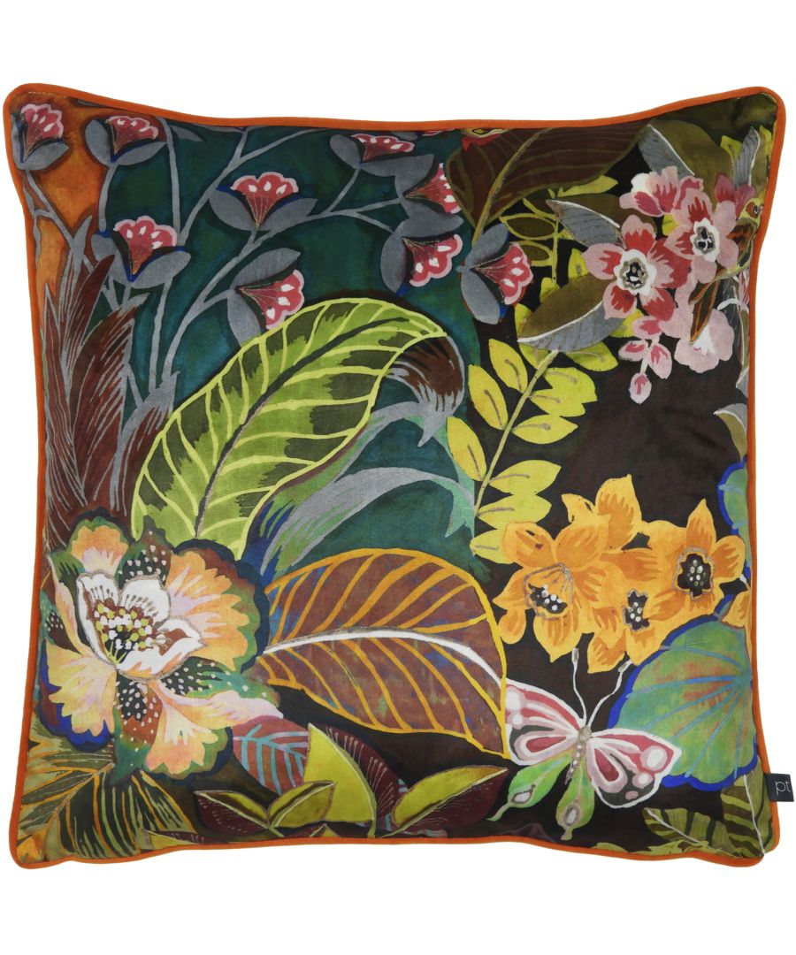 Prestigious Textiles Hidden Paradise Botanical Piped Velvet Cushion Cover - Multicolour - One Size