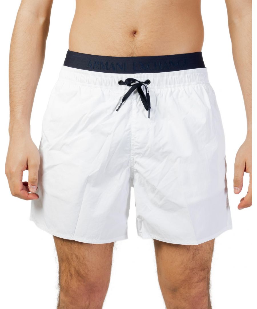 Brand: Armani Exchange Gender: Men Type: Swimwear Season: Spring/Summer  PRODUCT DETAIL • Color: white • Pattern: plain • Fastening: laces  COMPOSITION AND MATERIAL • Composition: -100% polyester  •  Washing: machine wash at 30°