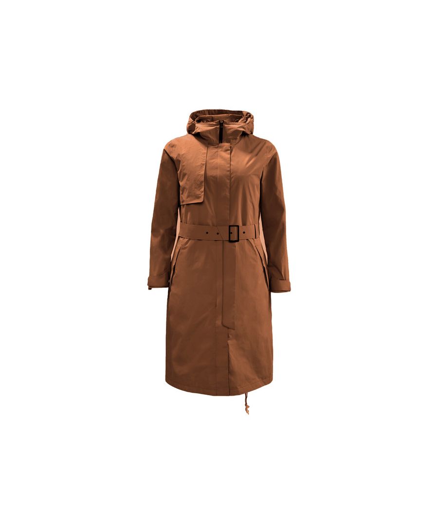 Jack Wolfskin Tech Lab Zip Up Hooded Brown Womens Trench Coat 1113161 5090