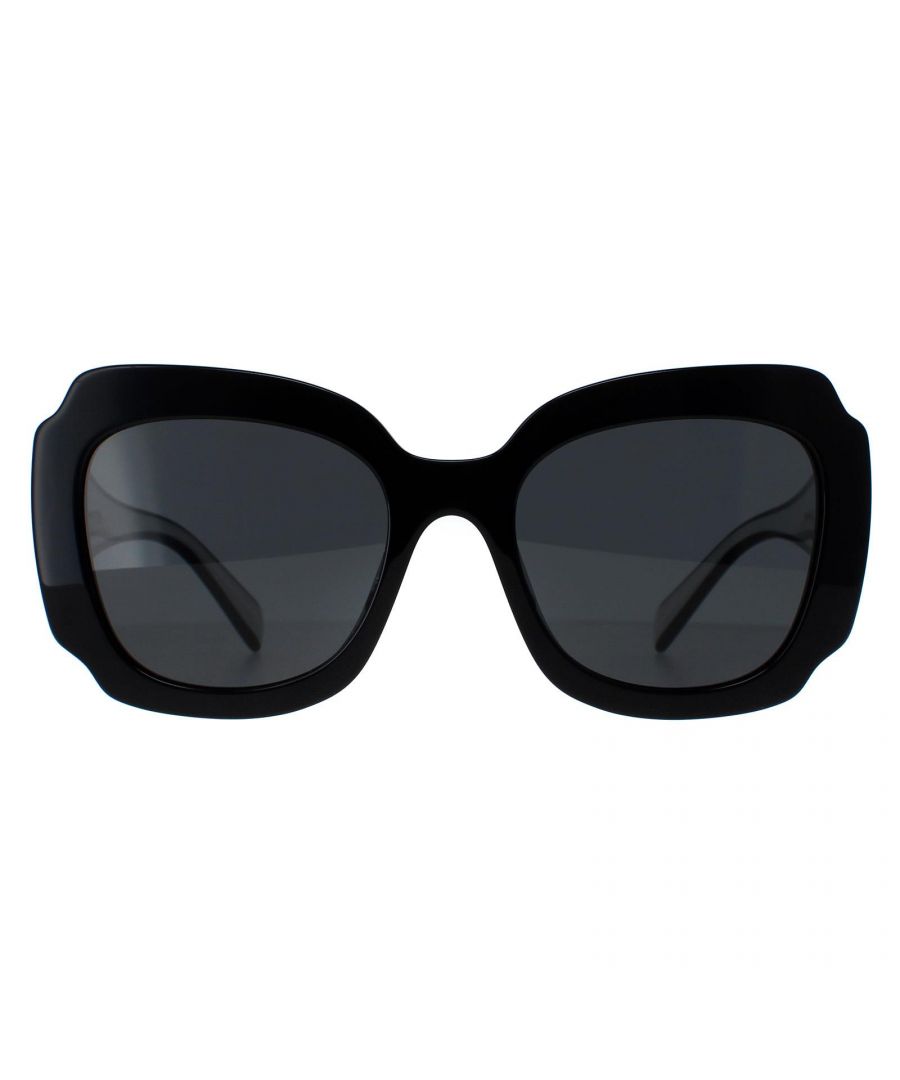 Prada Square Womens Black and White Dark Grey PR16YS  Sunglasses are a fashionable design made of high-quality acetate material that ensures durability and comfort. The temples are adorned with the iconic Prada logo, adding a touch of sophistication. These sunglasses are perfect for any occasion, whether it's a day out in the sun or a night out on the town.