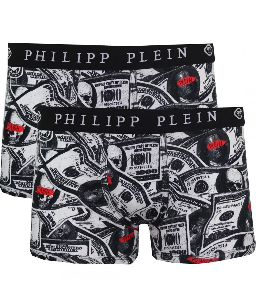Philipp Plein elastische boxer, zwarte kleur met; bedrukte fantasie, merklogo op de elastische band. Verpakking bevat 2 stuks.