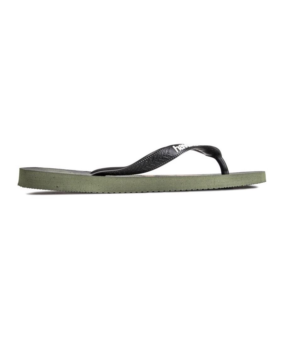 Mens green Havaianas brasil logo sandals, manufactured with rubber and a rubber sole. Featuring: high quality upper, soft thong strap, heat-resistant, durable and non-slip.