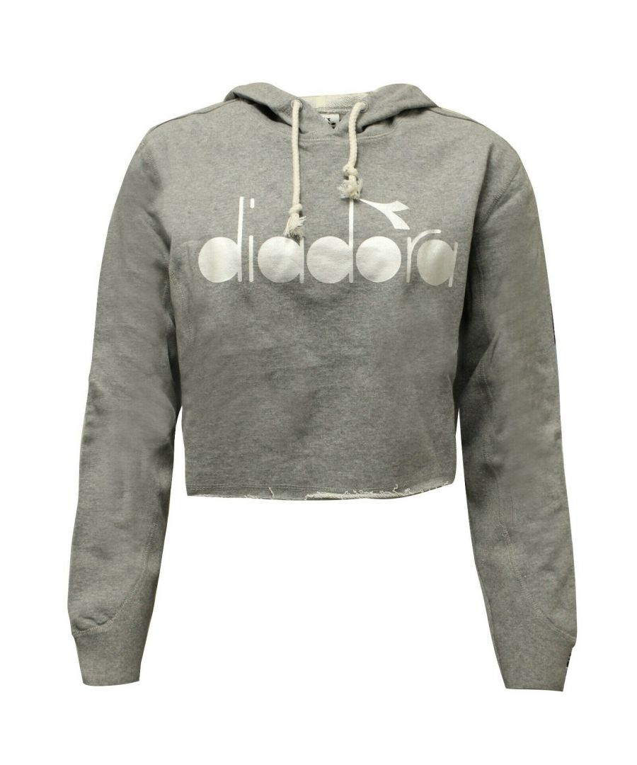 Diadora Womens Cropped Hoodie Sweatshirt Jumper Grey 502 172686 C5493 Y7A