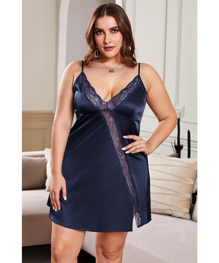 Image for Azura Exchange Navy Plus Size Lace Trim Valentine Babydoll Dress