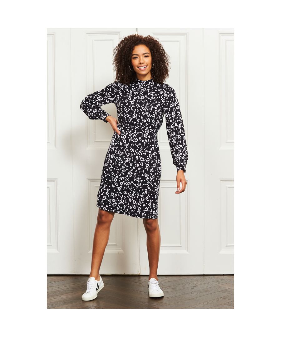 Sosandar Womens Black & White Animal Print Belted Shift Dress - Size 6 UK