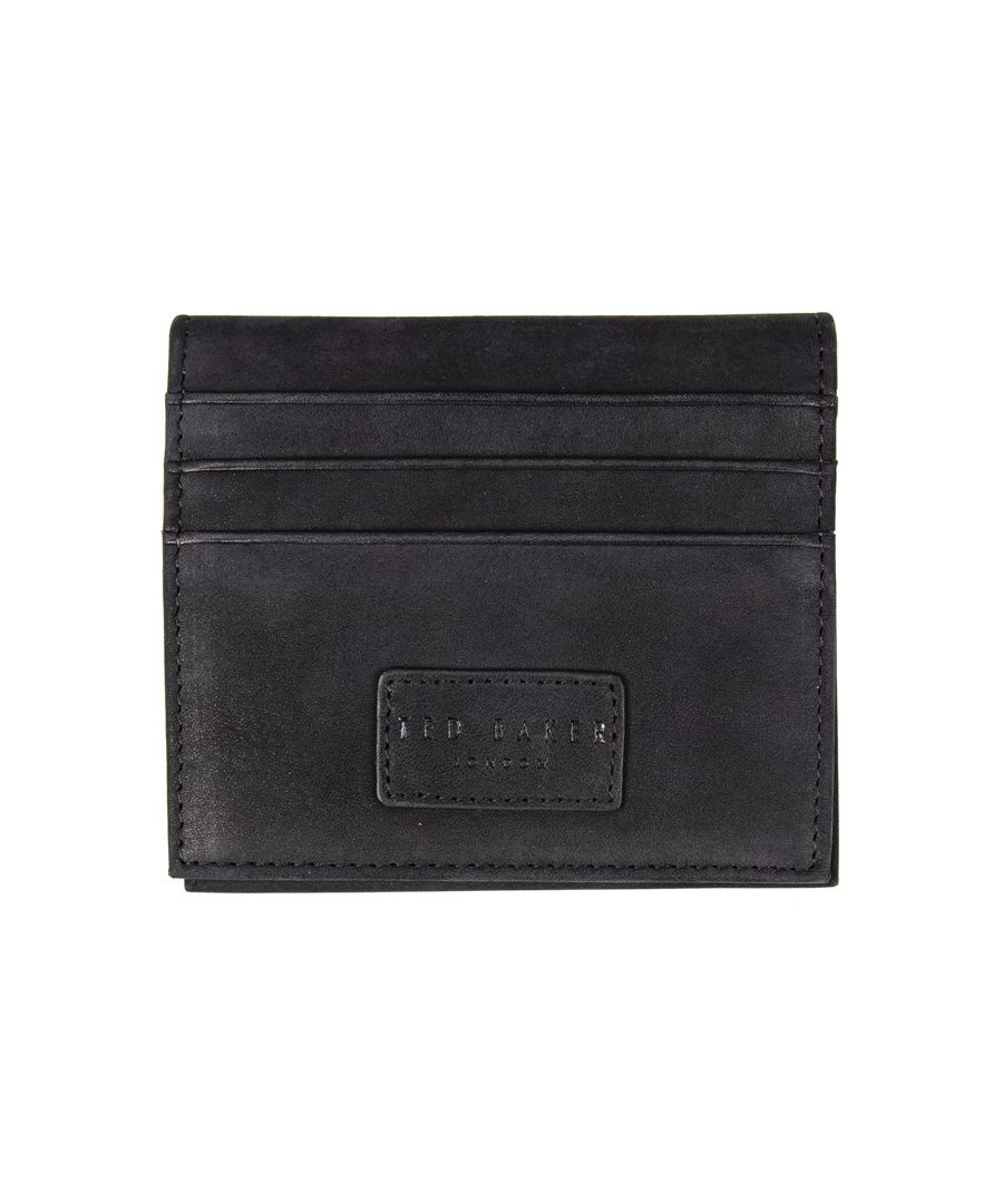Mens black Ted Baker logo bifold card holder, manufactured with leather. Featuring: eight card sections, note compartment and presentation box.