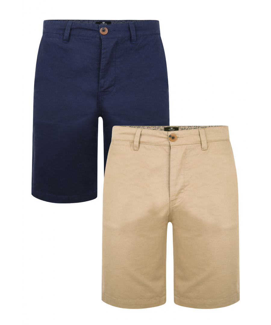 This pack features two pairs of cotton chino shorts from Threadbare. Designed in a regular fit, they are very comfortable and are an ideal piece for your summer wardrobe. They have 2 front pockets and 2 buttoned back pockets. Team them with a short sleeved shirt for a smarter look or flip flops and a t-shirt for a casual feel. Available also in single items.