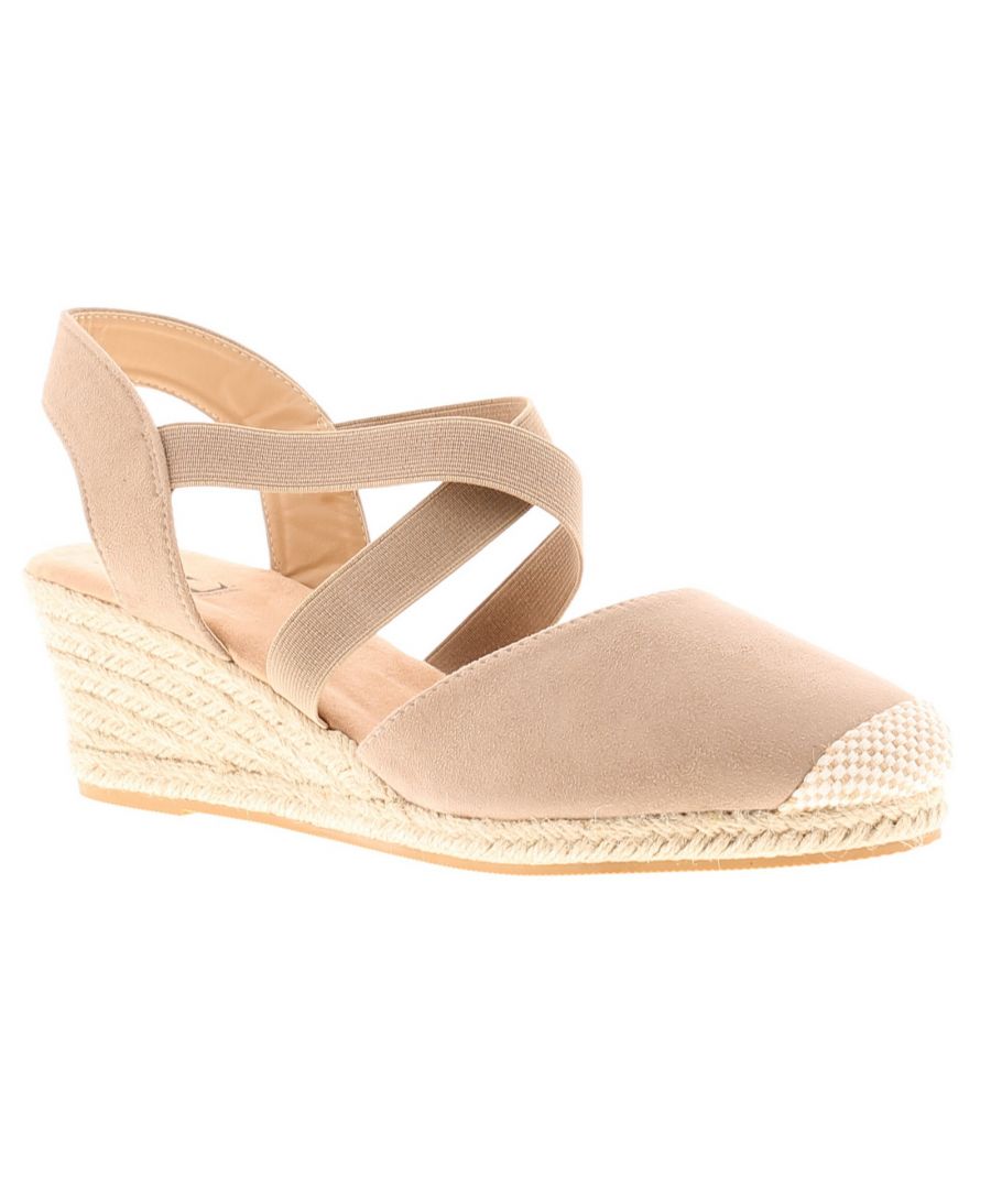 Image for Ladies Straw Wedge Heel Summer Sandal Microfiber Upper With Full Toe With Straw Tip Heel And Two Ela