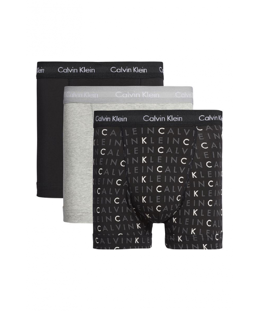Calvin Klein 3 Pack Men's Trunks. So your into the classics? This classic design features a medium rise waist. Perfect for everyday wear thanks to the soft cotton blend fabric, with enough stretch to ensure a superior fit. Completed with the iconic logo waistband.