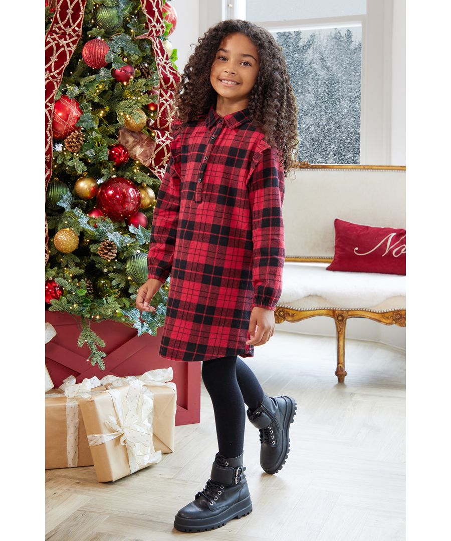 Match with all the family this season with this cute flannel shirt dress from Threadbare. It features a peter pan collar with button fastenings, and long puff sleeves and is styled with a self-tie belt. Matching mens, ladies and boys options are available.