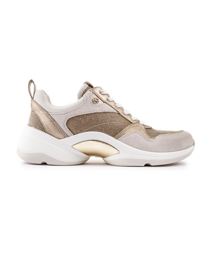 This Michael Kors Orion Trainer Is The Ultimate In Stylish Comfort. Featuring A White Mixed Upper With Metallic, Shiny Details And An Eye-catching Design, These Designer Shoes Have Beautiful Branded Detailing And A Small Signature Mk-logo On The Side For A Stand Out Smart-casual Fashion Look.