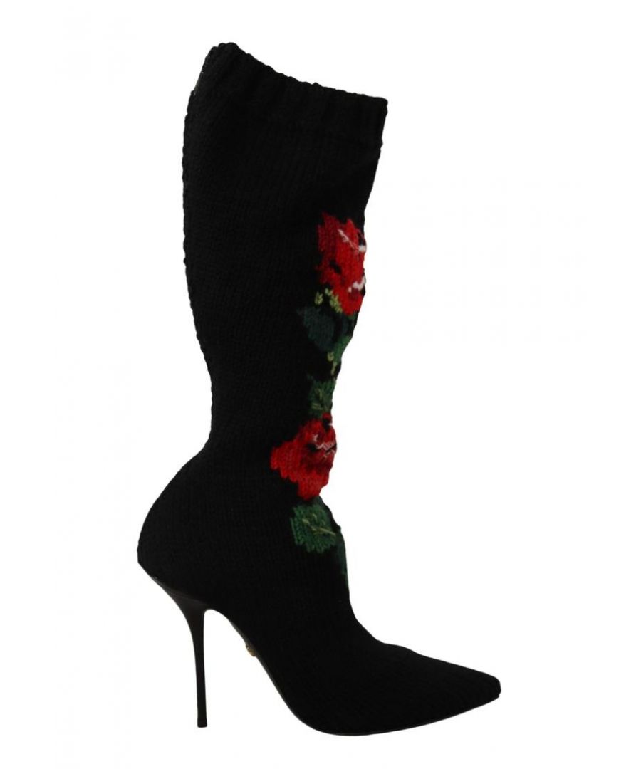 Dolce & Gabbana WoMens Black Stretch Socks Red Roses Booties Shoes Wool - Size 36.5 EU/IT