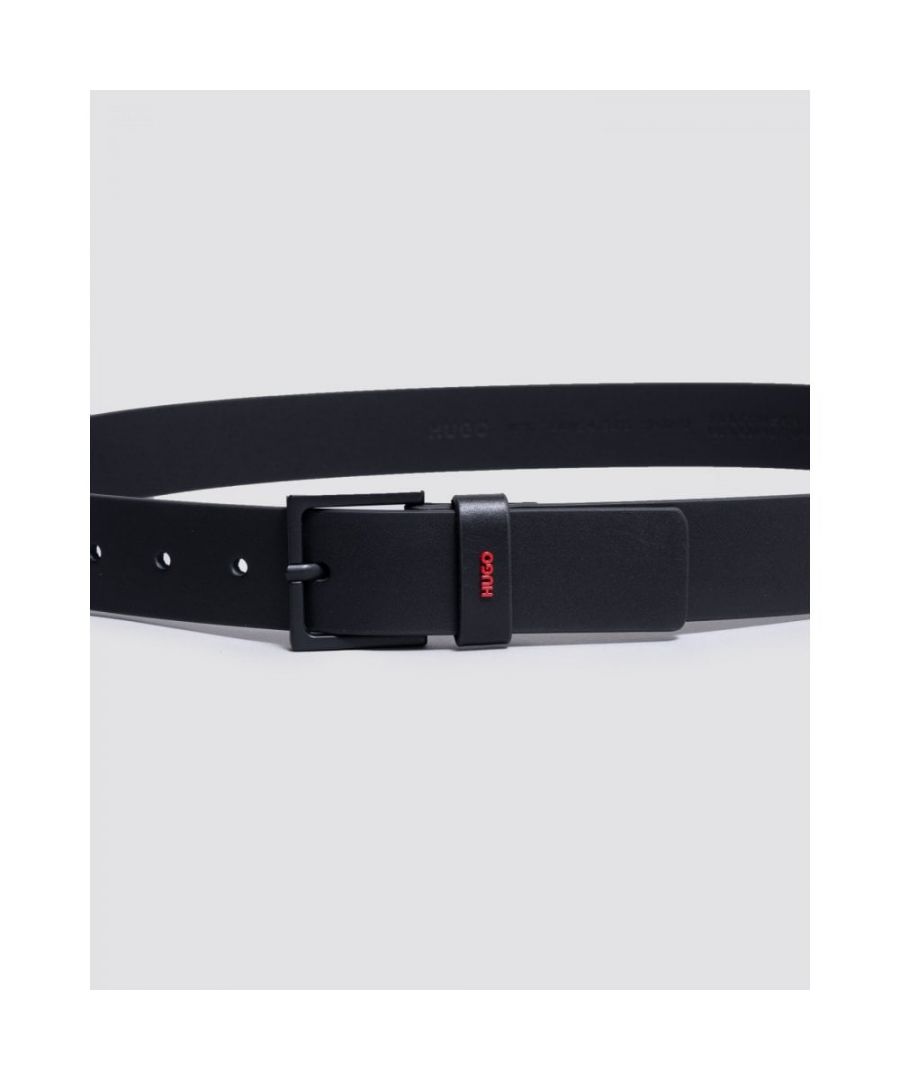 Featuring a leather keeper with a HUGO logo in a matte-gunmetal finish, this belt is crafted in smooth leather and secures with a square pin buckle. For the best fit, we advise ordering a belt one size larger than your waist size.\nPartially linedHardware finishing: Matt gunmetal hardwareMetal letters\n100% Cow skin\n \n50470652\n 