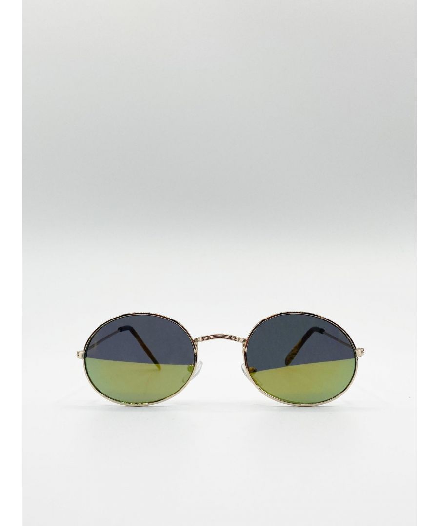 SVNX Mens Metal Frame Round Sunglasses with Mirror Lenses - Gold Metal (archived) - One Size