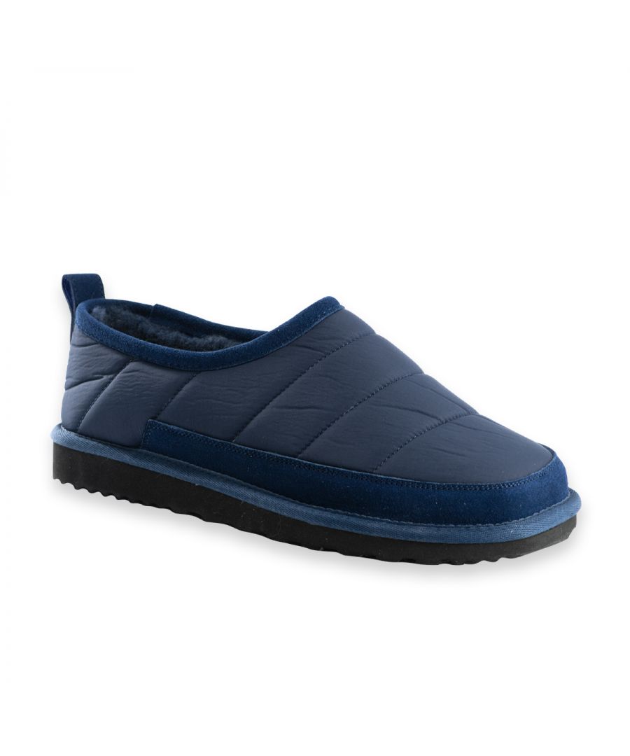 Padded mesh slip on. On trend to be worn inside or out. Mesh padded upper. Sheepkin wool lining. Sheepking wool insole. EVA/Rubber outsole makes it lightweight and durable.