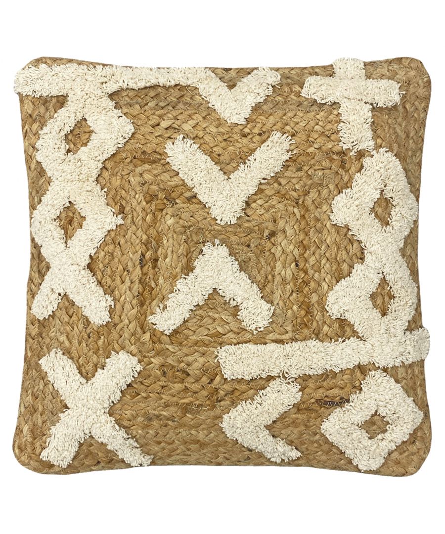 A natural jute cushion featuring contrasting cotton tufting. Complete with standard knife edging and hidden zip closure. Made of 85% Jute/15% Cotton, making this cushion super comfy and durable.