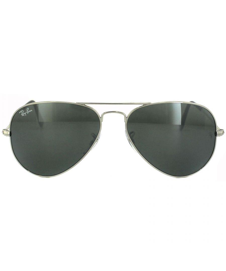 Ray-Ban Sunglasses Aviator 3025 W3275 Silver Grey Mirror 55mm were originally designed in 1936 for US military pilots and have since become one of the most iconic sunglasses models in the world. The timeless design is characterised by the thin metal wire frame, large teardrop shaped lenses and fine metal temples that feature silicone tips and nose pads for a customised and comfortable fit. This classic model is available in various sizes and an array of colourways.