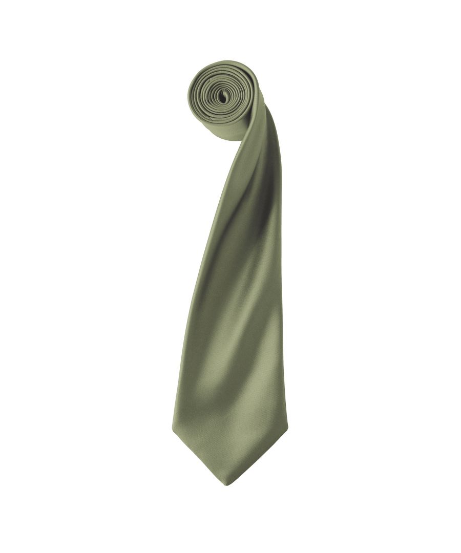 Premier Mens Plain Satin Tie (Narrow Blade) (Olive) - One Size