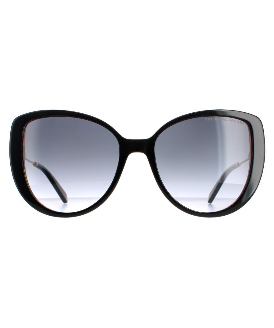 Marc Jacobs Cat Eye Womens Black  Dark Grey Gradient  MARC 578/S  Sunglasses are a stylish cat eye frame crafted from lightweight acetate. The metal core of the temples shows through the acetate to show the strong durability of these shades.  Hinges feature the Marc Jacobs logo for authenticity.