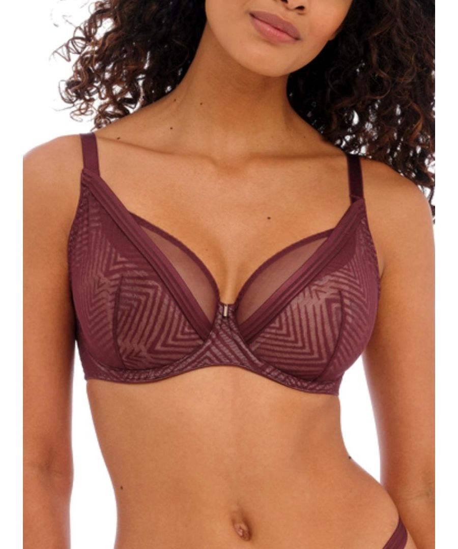Freya Tailored High Apex Bra. Stretch outer cup features a flat shadow striped elastic along the neck edge. This product is recommended as hand wash only.