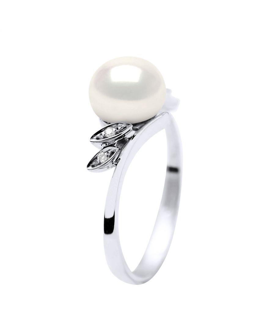 Ring 0,02 Cts ( 2 x 0,01 cts ) White Gold true Cultured Freshwater Pearls 7-8 mm - 0,31 in - Natural White Color Size avalaible from 48 to 62 , J to U - Our jewellery is made in France and will be delivered in a gift box accompanied by a Certificate of Authenticity and International Warranty