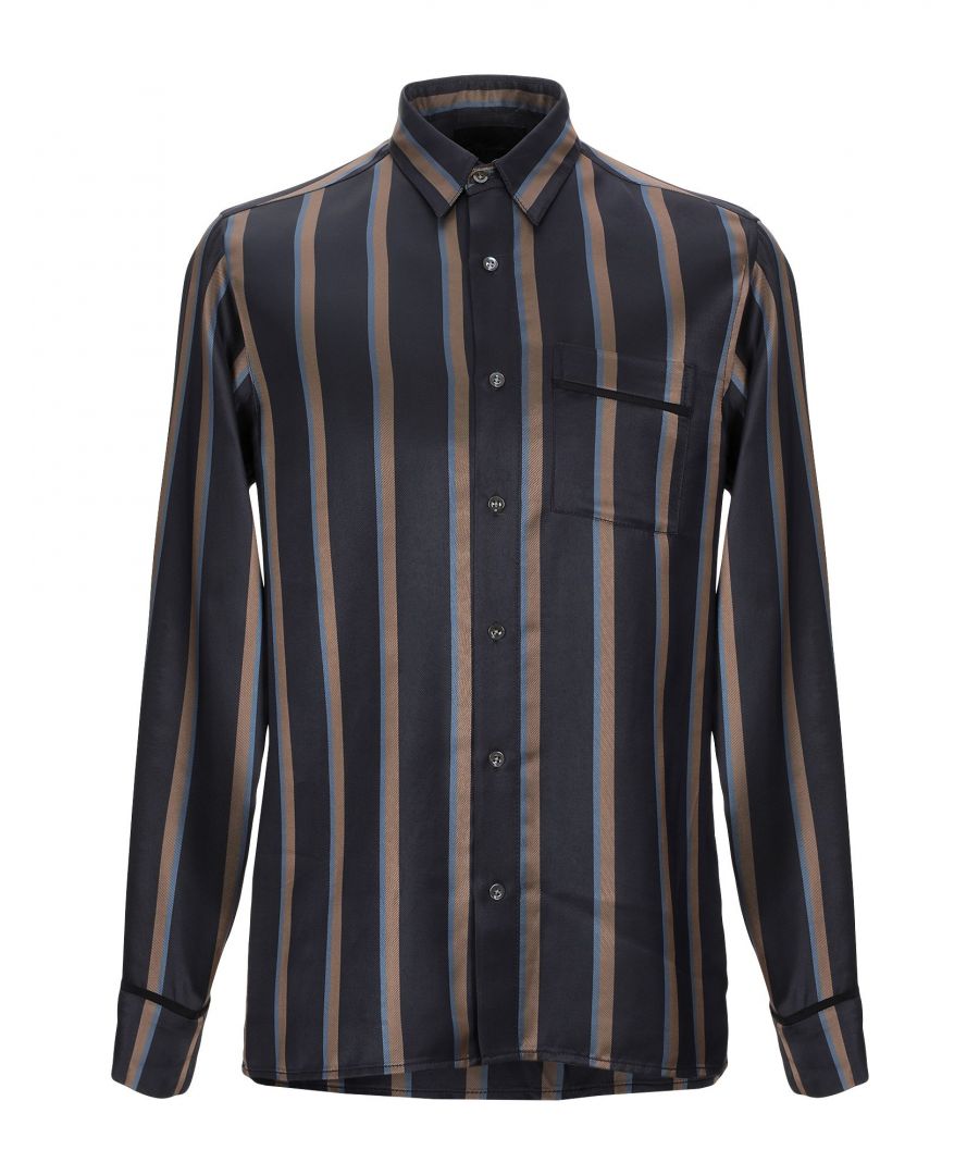 satin, no appliqués, stripes, long sleeves, classic neckline, single pocket, front closure, button closing, unlined