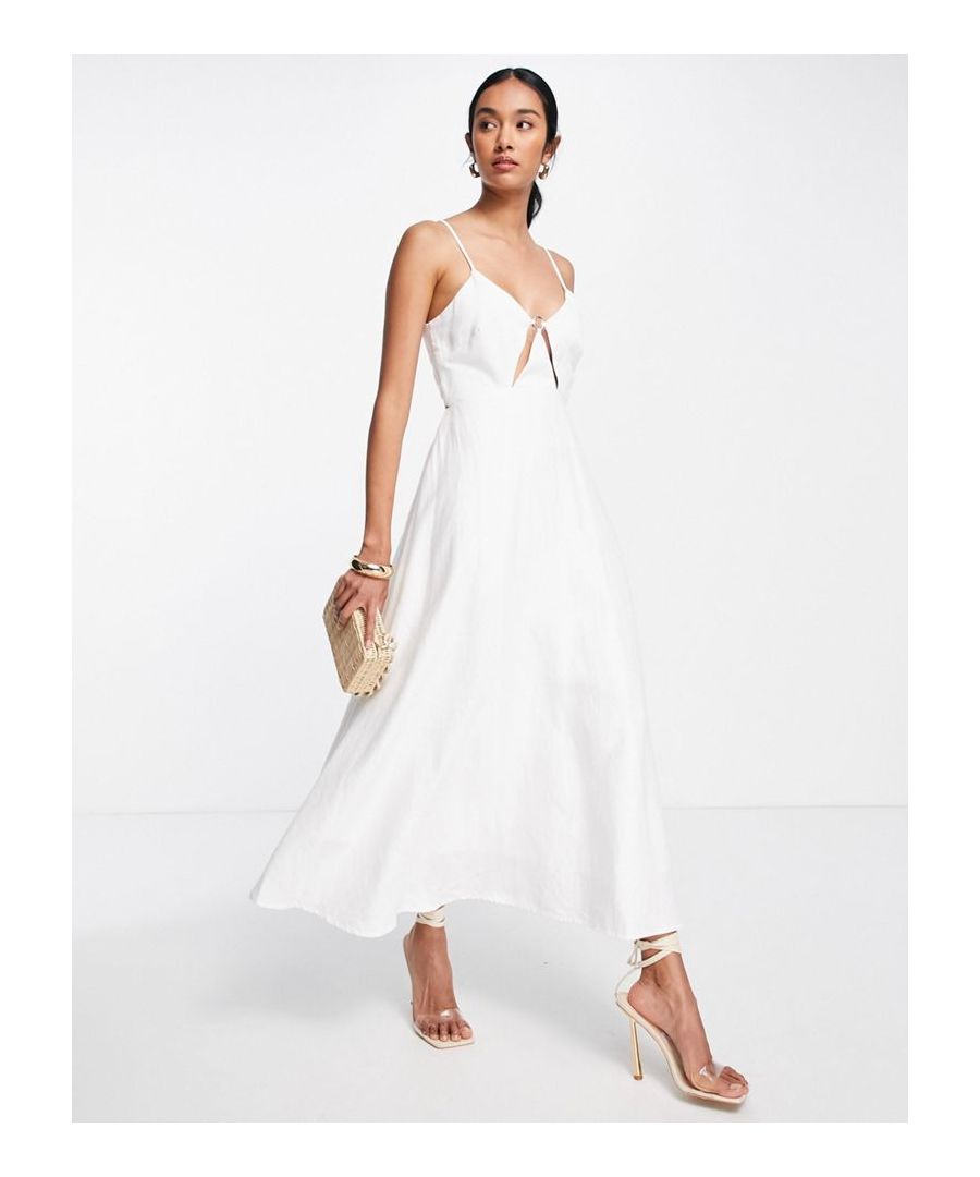 Dress by ASOS EDITION Do get caught wearing it twice V-neck Sleeveless style Cut-out details Zip-back fastening Regular fit Sold by Asos